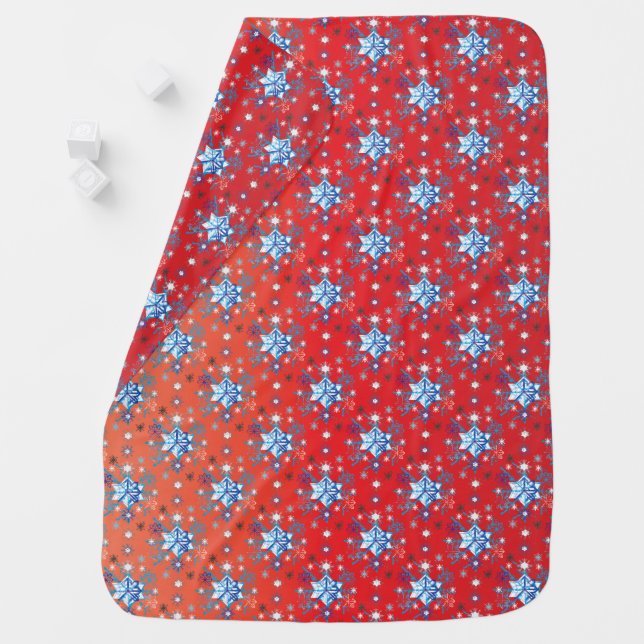 Abstract red and blue Christmas snowflakes Stroller Blanket (In Situ)