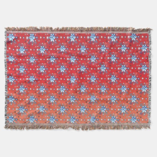 Abstract red and blue Christmas snowflakes Throw Blanket