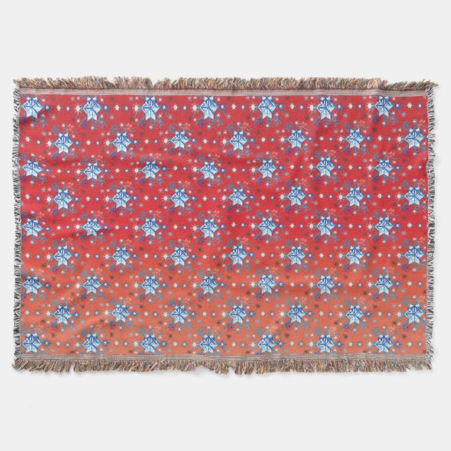 Abstract red and blue Christmas snowflakes Throw Blanket (Front)