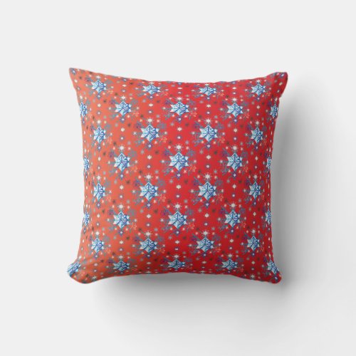 Abstract red and blue Christmas snowflakes Throw Pillow