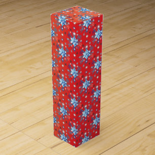 Abstract red and blue Christmas snowflakes Wine Gift Box