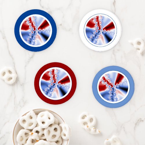 Abstract Red and Blue Fractal Coaster Set
