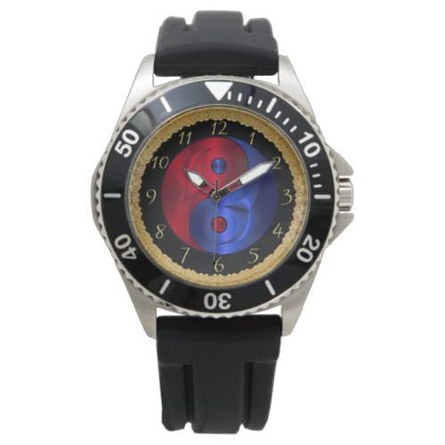 Abstract red and blue geometric Yin and Yang 4 Watch