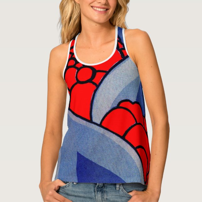 abstract red and blue print tank top (Front)