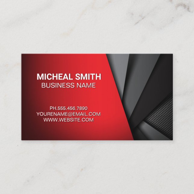Abstract Red and Dark Carbon Fiber Panels Business Card (Front)