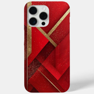 Abstract Red and Gold Geometric Design iPhone 15 Pro Max Case