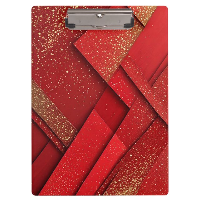 Abstract Red and Gold Geometric Design Clipboard (Front)