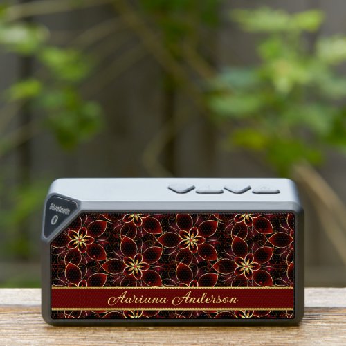 Abstract Red And Gold Seamless Pattern Floral Bluetooth Speaker