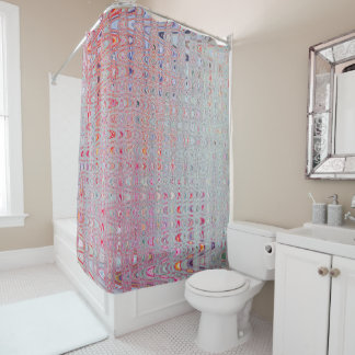 Abstract Red and Gray Retro Boomerang Waves Shower Curtain