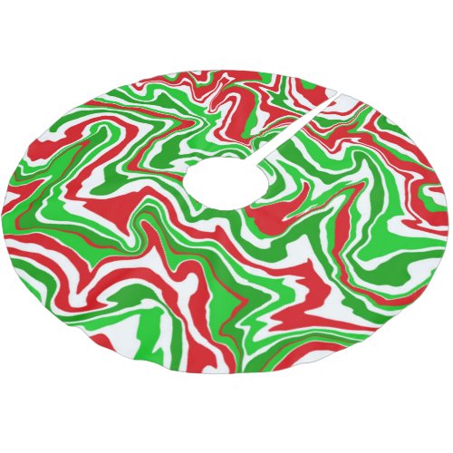 Abstract Red and Green Candy Cane Wavy Stripes Brushed Polyester Tree Skirt