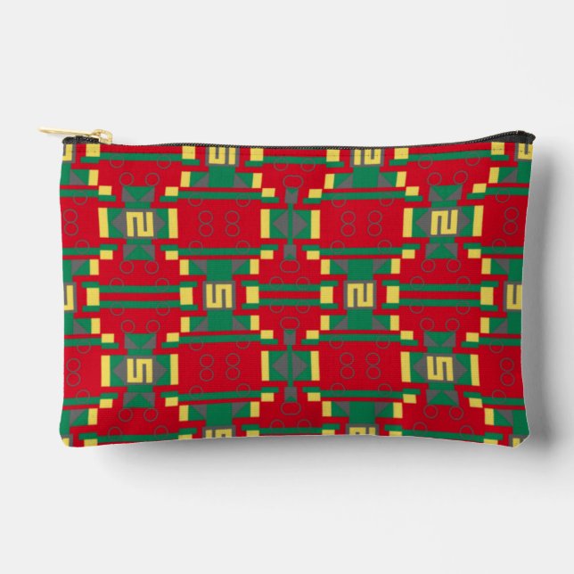 Abstract Red and Green Pattern with Circles Accessory Pouch (Front)
