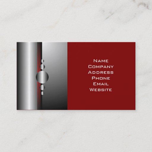 Customizable Abstract Red and Silver Metal Look Business Cards