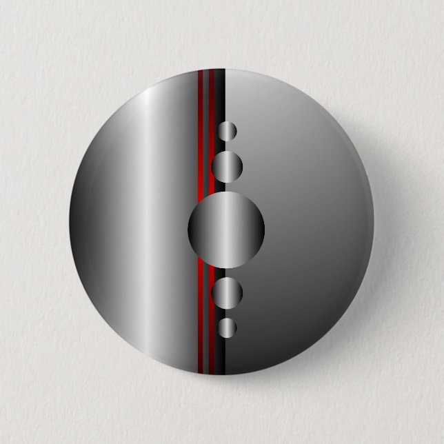 Abstract Red and Silver Metal Look Button (Front)