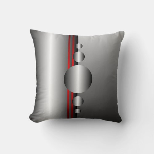 Abstract Red and Silver Metal Look Throw Pillow