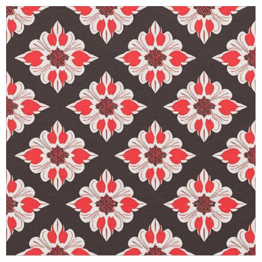 Abstract Red and White Floral Pattern Fabric
