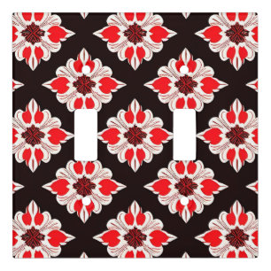 Abstract Red and White Floral Pattern Light Switch Cover