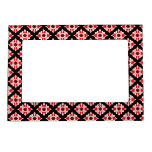 Abstract Red and White Floral Pattern Magnetic Frame