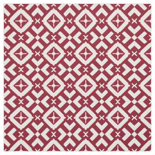 Abstract Red and White Geometric Pattern Fabric