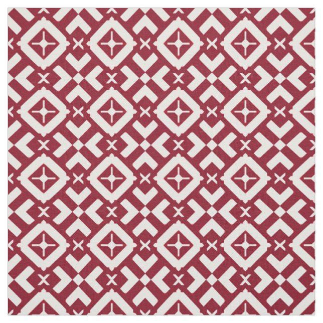 Abstract Red and White Geometric Pattern Fabric (Swatch)