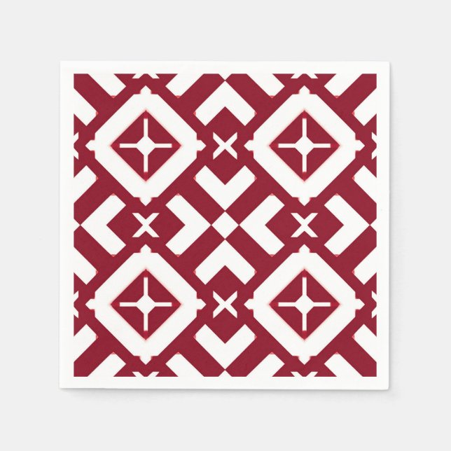 Abstract Red and White Geometric Pattern Napkins (Front)