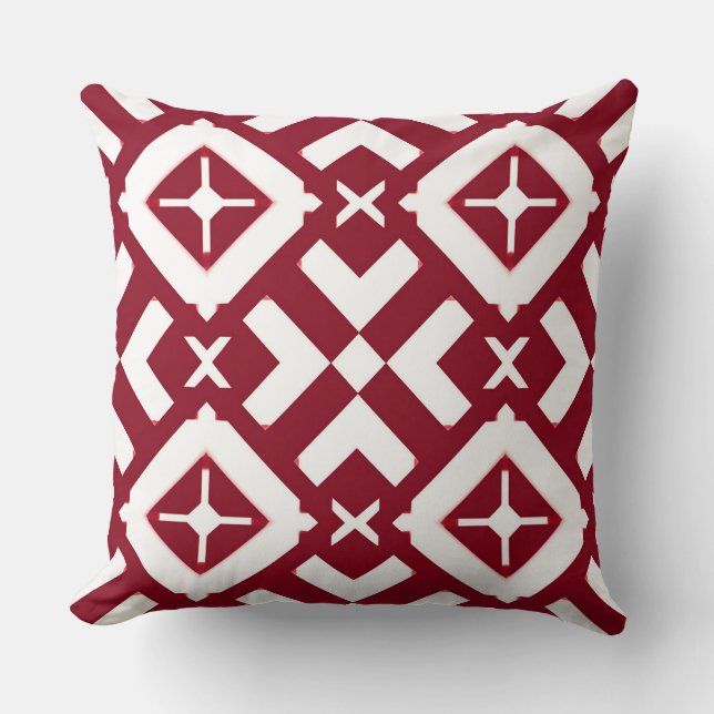 Abstract Red and White Geometric Pattern Throw Pillow (Front)