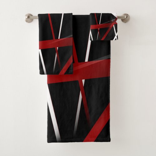 Abstract Red and White Lines On Black Background P Bath Towel Set