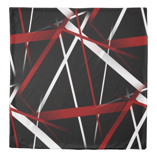 Abstract Red and White Lines On Black Background P Duvet Cover (Back)