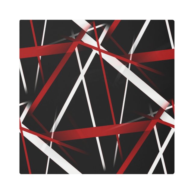 Abstract Red and White Lines On Black Background P Metal Print (Front)