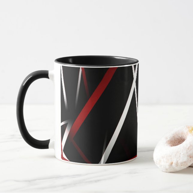 Abstract Red and White Lines On Black Background P Mug (With Donut)