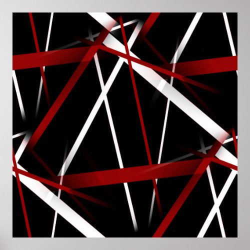 Abstract Red and White Lines On Black Background P Poster