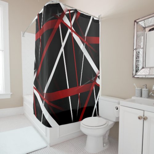 Abstract Red and White Lines On Black Background P Shower Curtain