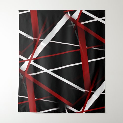 Abstract Red and White Lines On Black Background P Tapestry