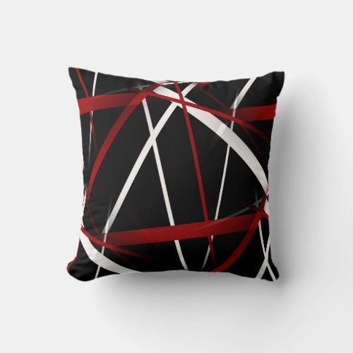 Abstract Red and White Lines On Black Background P Throw Pillow
