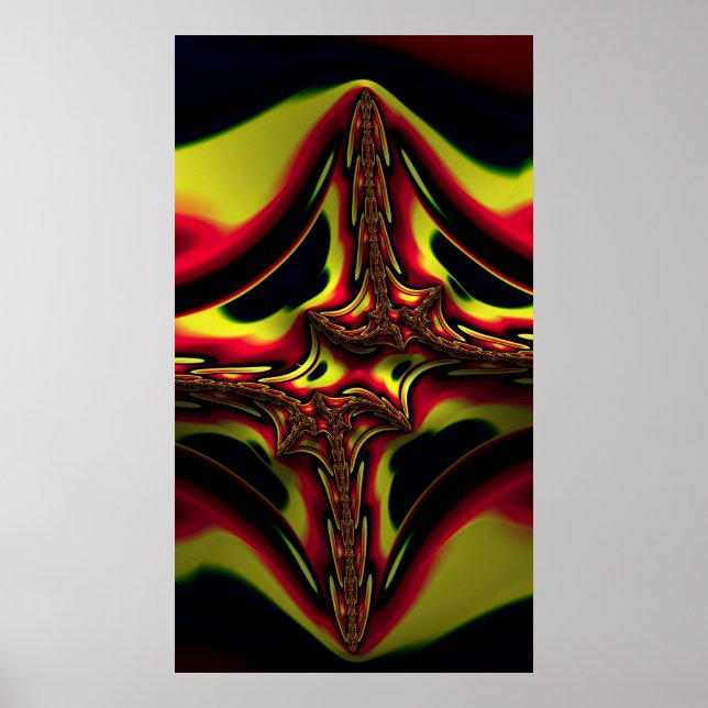 Abstract Red and Yellow Alien Backbone Fractal Art Poster (Front)