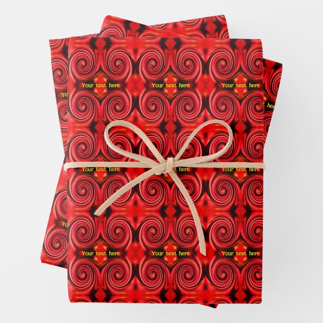Abstract Red And Yellow Swirls Personalized Wrapping Paper Sheets (In situ)