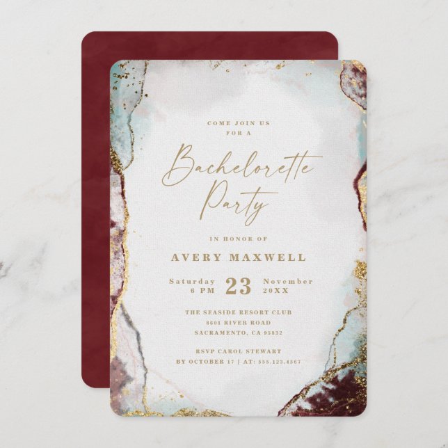 Abstract Red Aqua & Gold Winter Bachelorette Party Invitation (Front/Back)