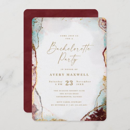 Abstract Red Aqua  Gold Winter Bachelorette Party Invitation