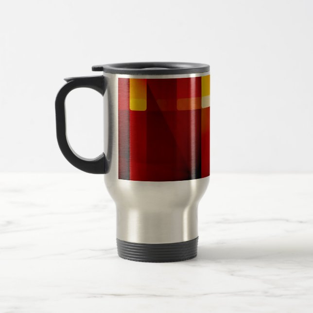 Abstract red arrows travel mug (Left)