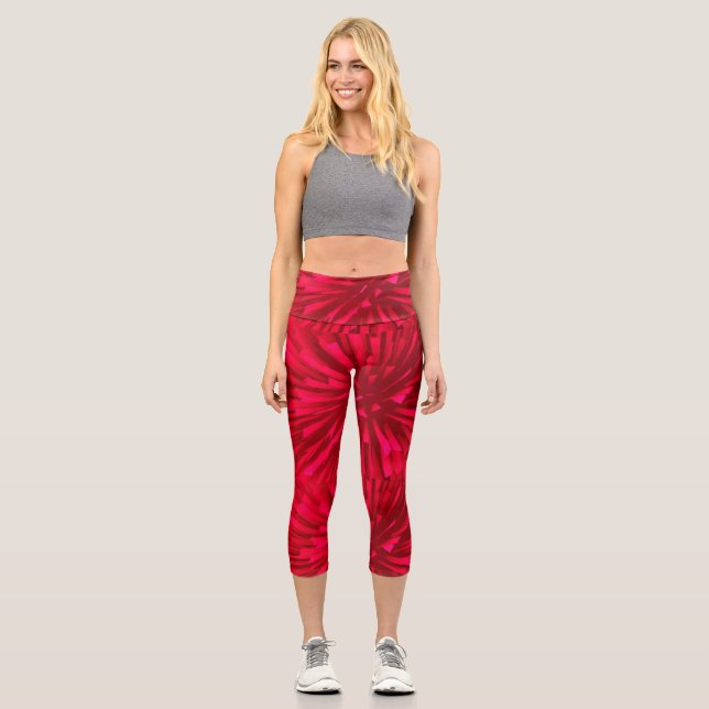 ABSTRACT RED ASTRAL IMAGE CAPRI LEGGINGS (Front)