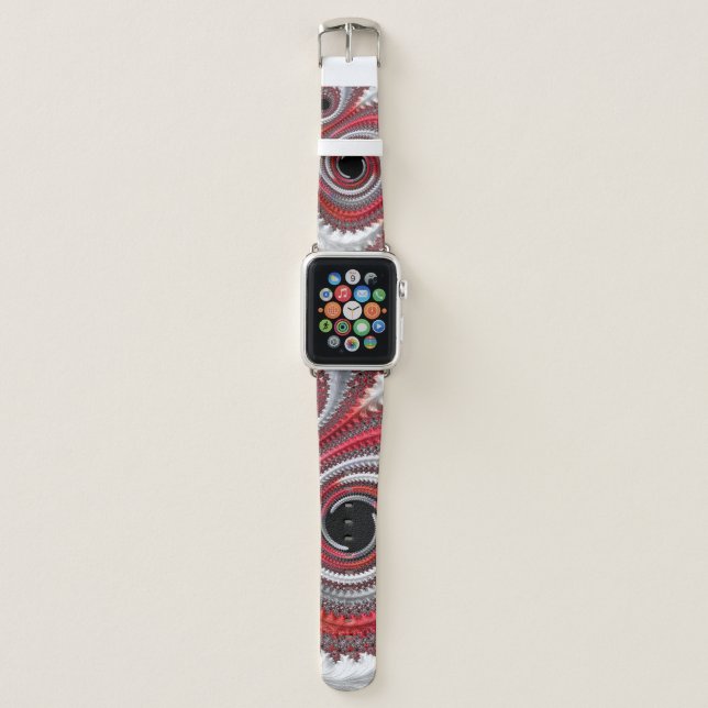 Abstract Red Black Gradient Spiral Fractal Apple Watch Band (Front)