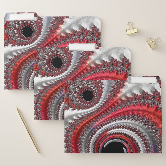Abstract Red Black Gradient Spiral Fractal File Folder (Set)
