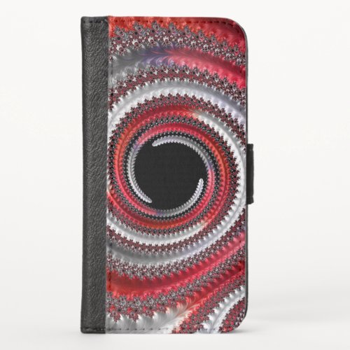 Abstract Red Black Gradient Spiral Fractal iPhone X Wallet Case