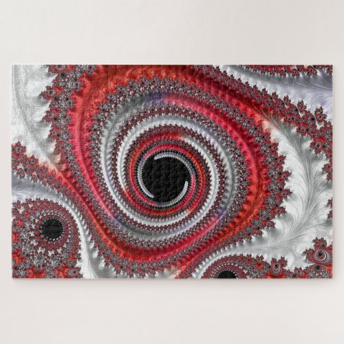 Abstract Red Black Gradient Spiral Fractal Jigsaw Puzzle