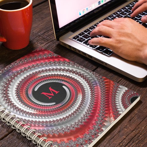 Abstract Red Black Gradient Spiral Fractal Notebook