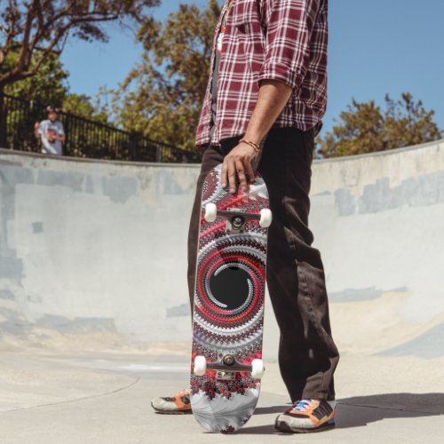 Abstract Red Black Gradient Spiral Fractal Skateboard