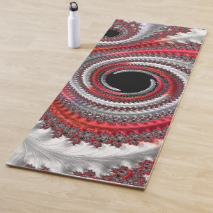 Abstract Red Black Gradient Spiral Fractal Yoga Mat