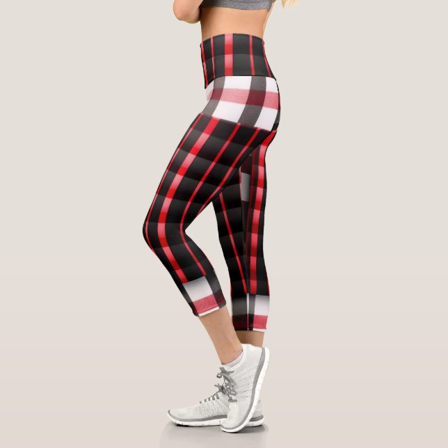 Abstract Red Black Plaid Modern Collection Capri Leggings (Left)