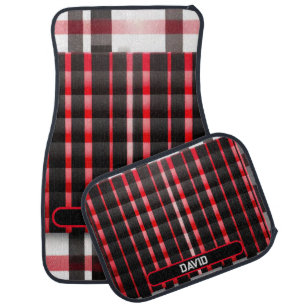Abstract Red Black Plaid Modern Collection Car Floor Mat