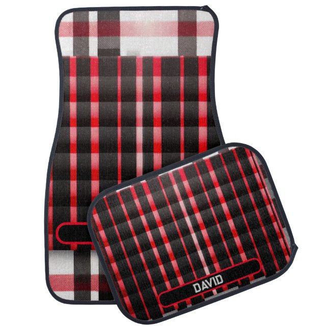 Abstract Red Black Plaid Modern Collection Car Floor Mat (Set)