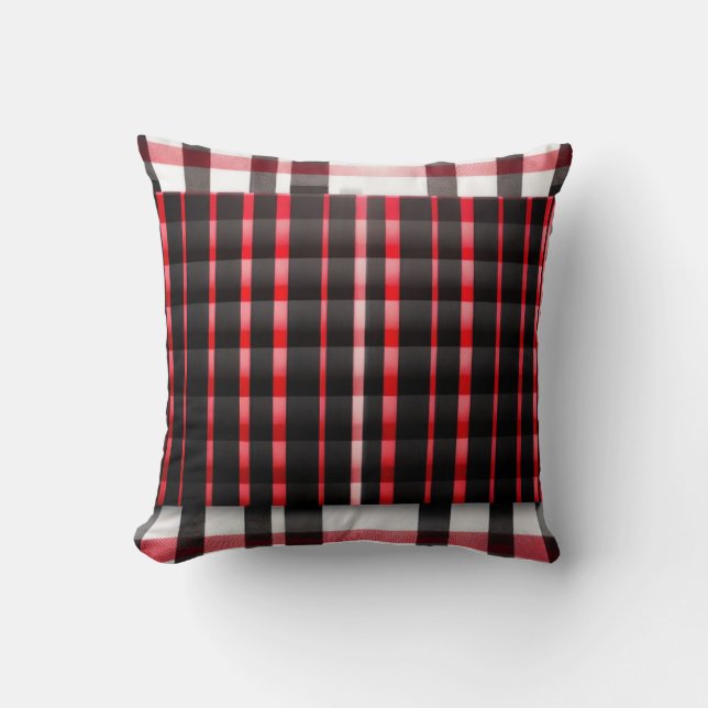 Abstract Red Black Plaid Modern Collection Throw Pillow (Front)
